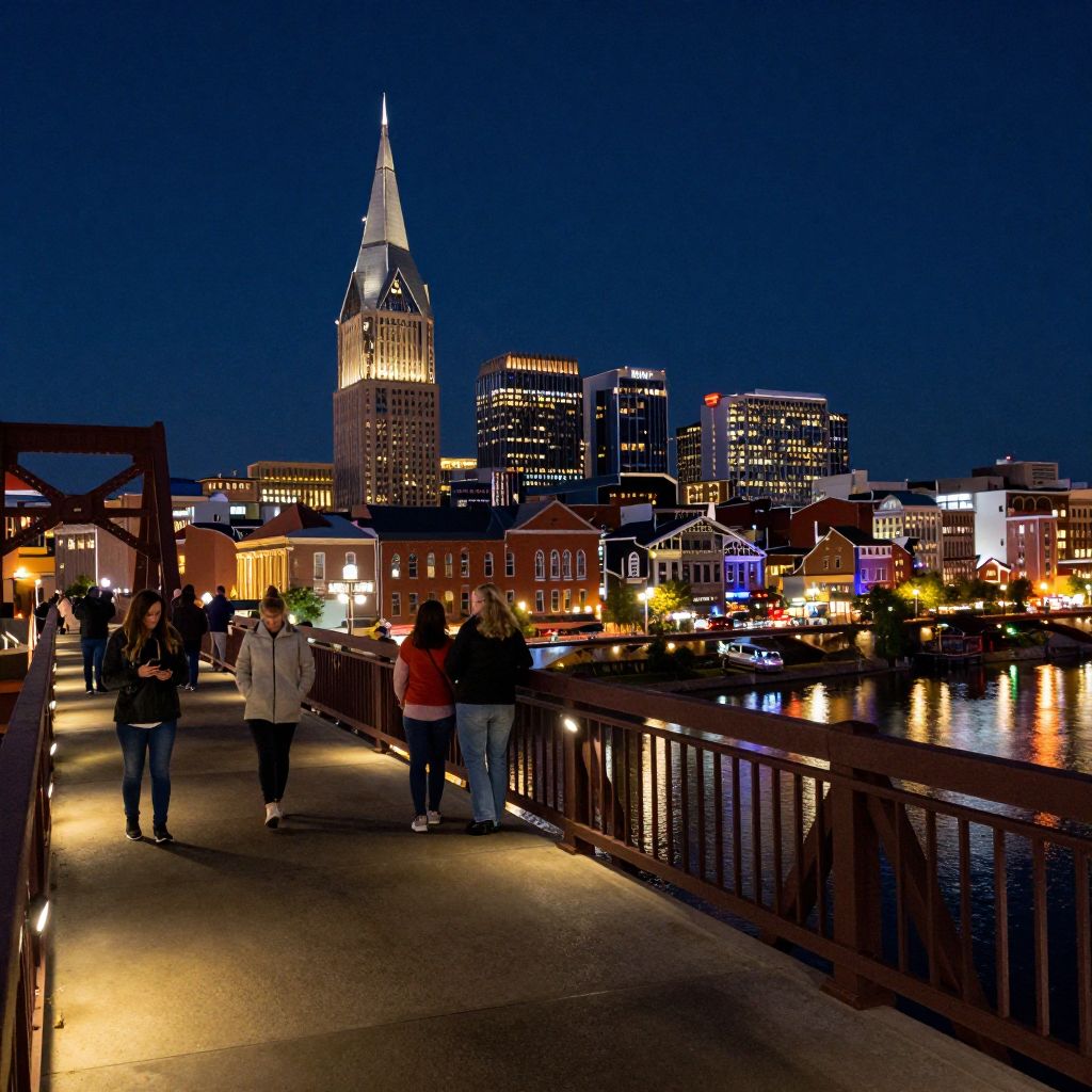 John Seigenthaler Pedestrian Bridge at Night